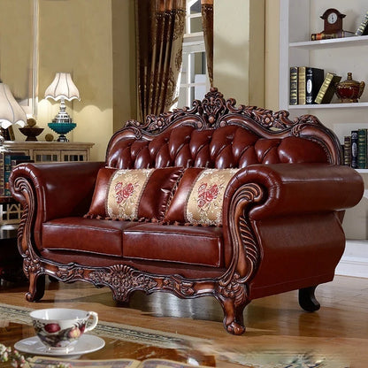 European leather sofa villa size living room luxury combination carved American leather sofa