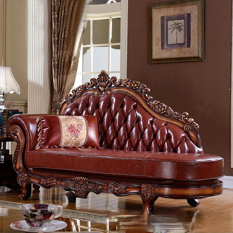 European leather sofa villa size living room luxury combination carved American leather sofa