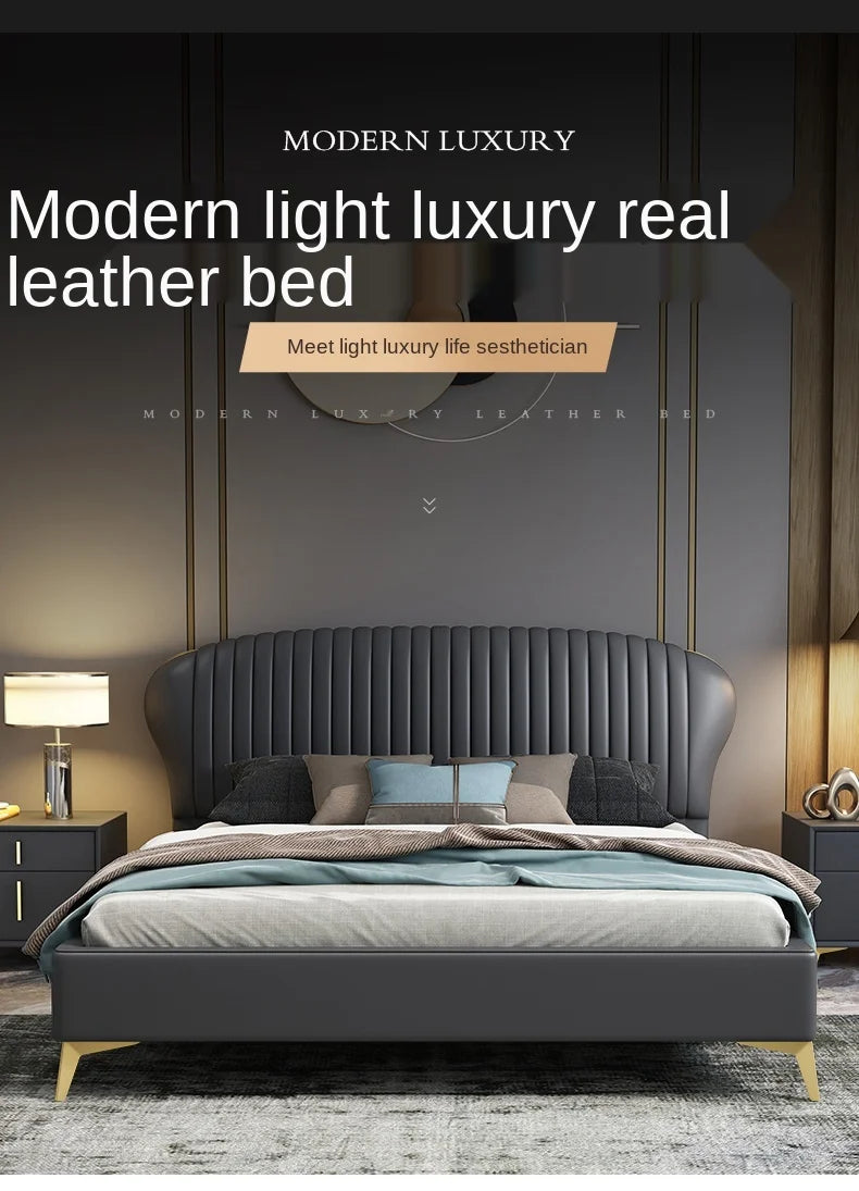 Bed light luxury modern master bedroom 1.5 meters 1.8m double bed modern minimalist ins luxury leather bed furniture bedroom