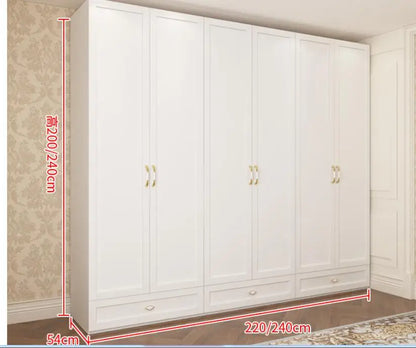 Household wardrobe white light luxury style bedroom cabinet small family large capacity storage European wardrobe 55CM deep