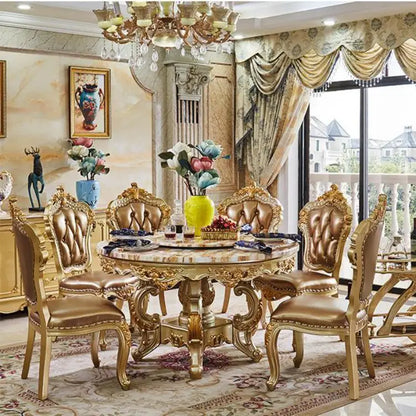 marble dining table sends turntable solid wood round table luxury noble golden dining table and chair combination table