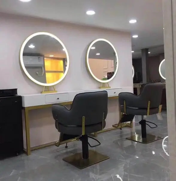 Barbershop mirror table with light double-sided hairdressing mirror table for hair salon special hair cutting mirror table