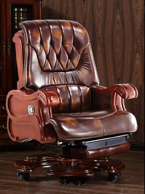 Computer chair home boss chair leather business reclining massage executive chair solid wood swivel chair lift office seat