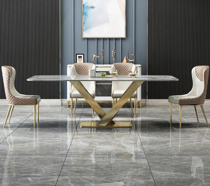 Nordic marble luxury dining table and chair combination Post-modern minimalist Italian dining table stainless steel rectangular