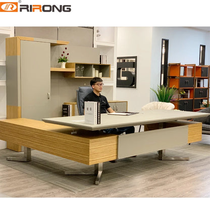 Modern Design Black Brown Orange Leather Wood Furniture Custom Office Executive Desktop Table Study Office Computer Table Desk