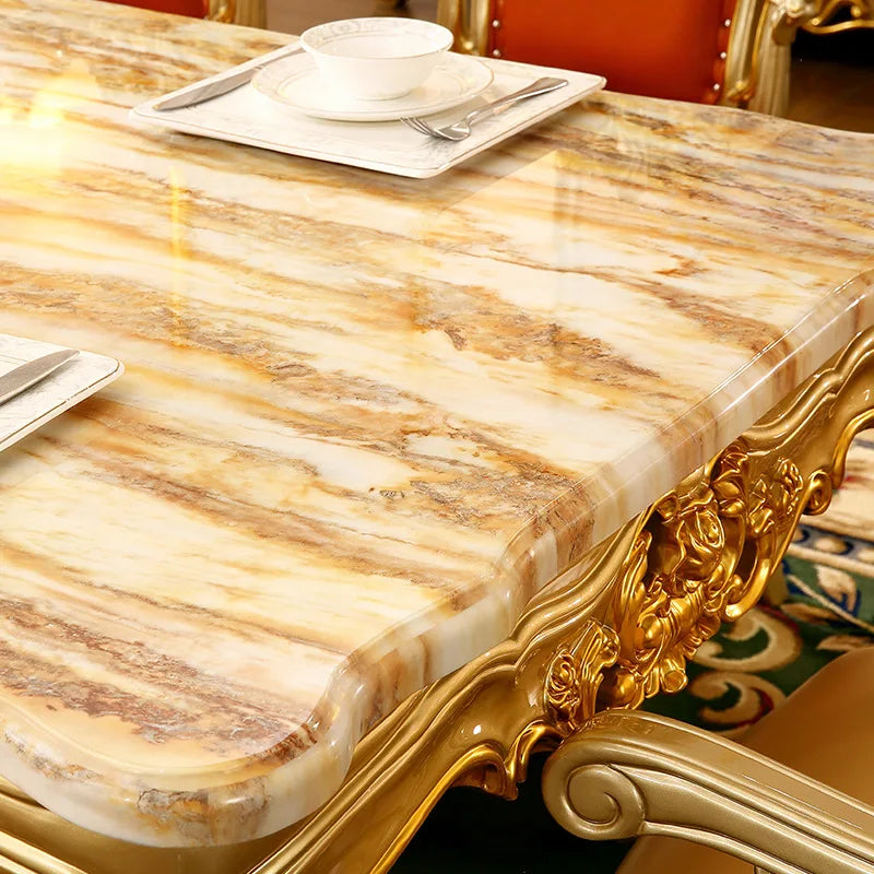 European solid wood dining table marble rectangular table French restaurant home table chair combination furniture with drawers