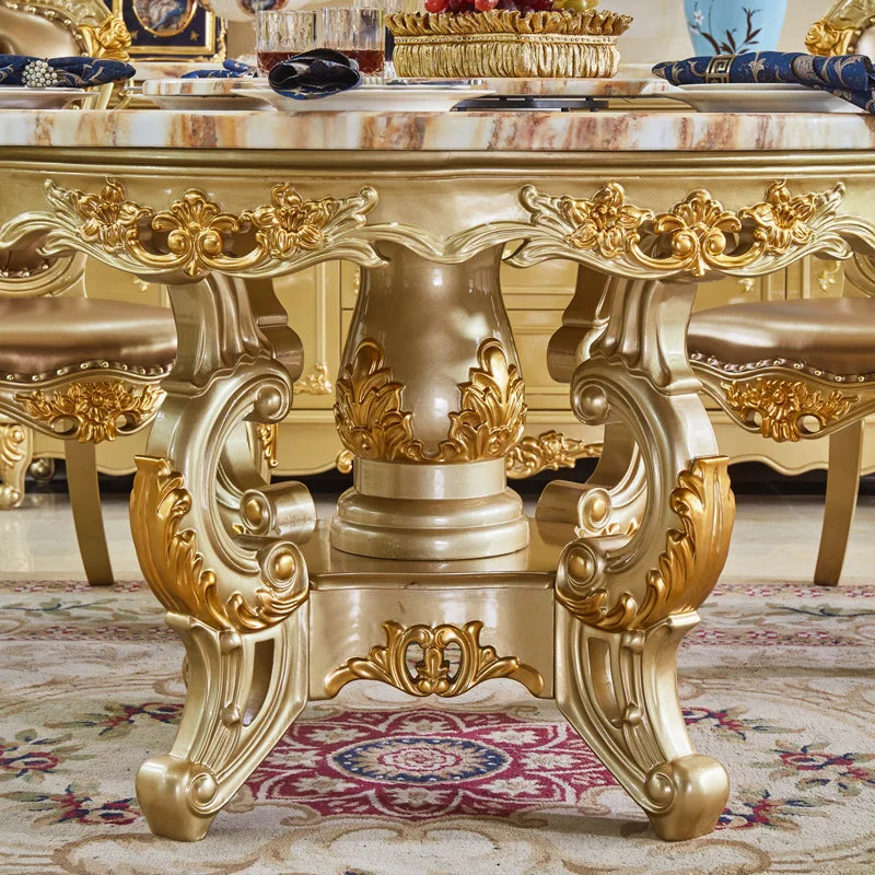 marble dining table sends turntable solid wood round table luxury noble golden dining table and chair combination table