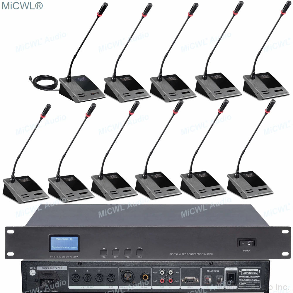 MiCWL 12 Table Gooseneck Conference Microphones System Built-in Speaker Digital Meeting Room 12 Desktop President Delegate Unit