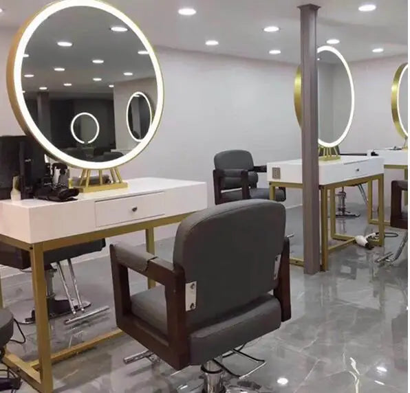 Barbershop mirror table with light double-sided hairdressing mirror table for hair salon special hair cutting mirror table