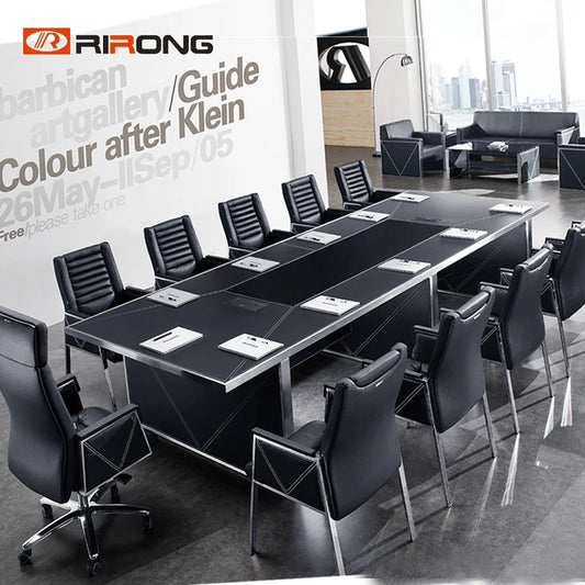 Customzied Rectangle  2.4m Black Color Office Conference Meeting Room Office Meeting Table for 6 people