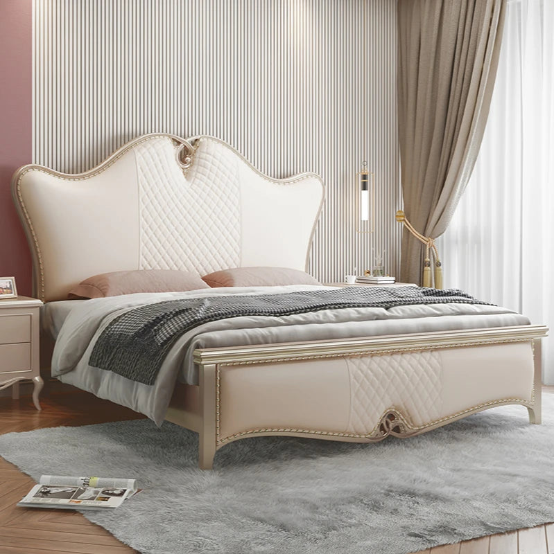 Light luxury European solid wood master bedroom American double princess bed modern minimalist 1.8 meters leather bed