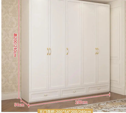 Household wardrobe white light luxury style bedroom cabinet small family large capacity storage European wardrobe 55CM deep