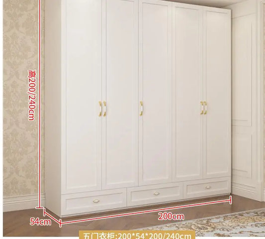 Household wardrobe white light luxury style bedroom cabinet small family large capacity storage European wardrobe 55CM deep