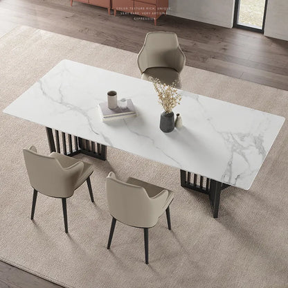 Rock plate dining table and chair combination of modern simple household solid wood luxury stone dining table and chair