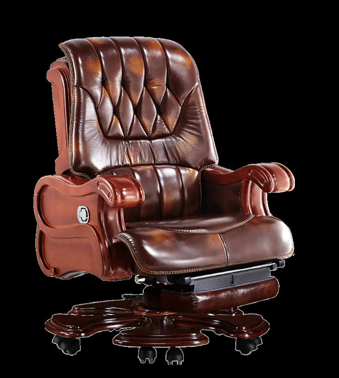 Computer chair home boss chair leather business reclining massage executive chair solid wood swivel chair lift office seat