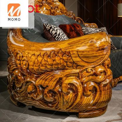 Chesterfield Sofa High-End Luxury Ugyen Wood Solid Wood JINLONGYU Carved European Style Villa Sofa Leather Sofa home furniture