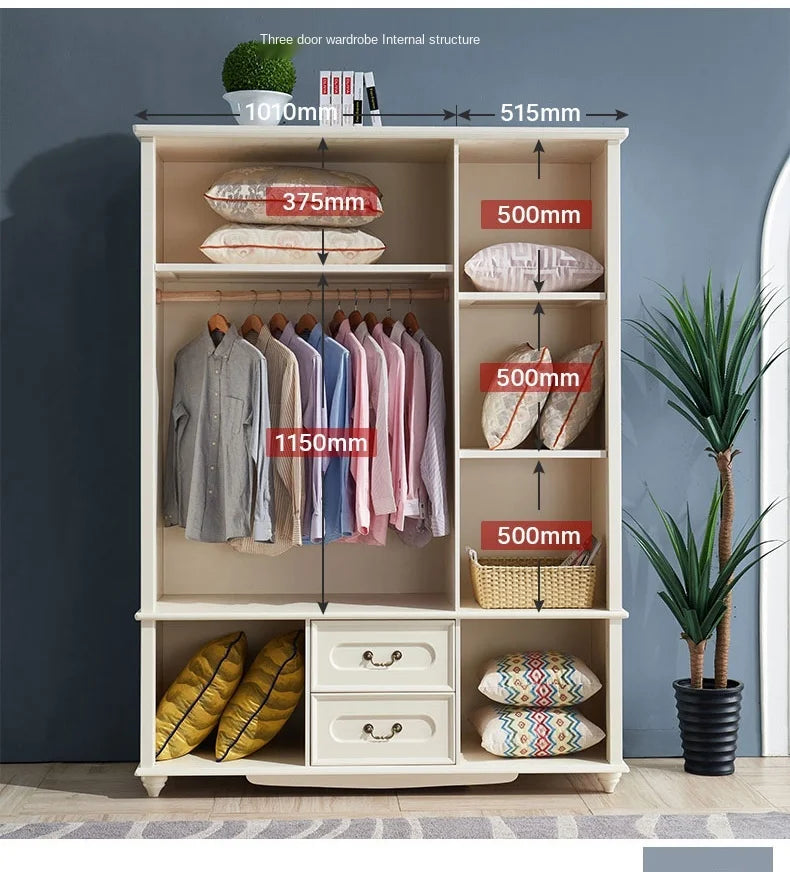 Wardrobe solid wood household bedroom wardrobe small apartment modern minimalist master bedroom luxury children's cabinet