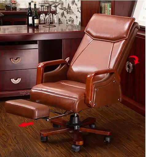 Simple office chair.  Real leather computer chair. Home can lie in front chair.022