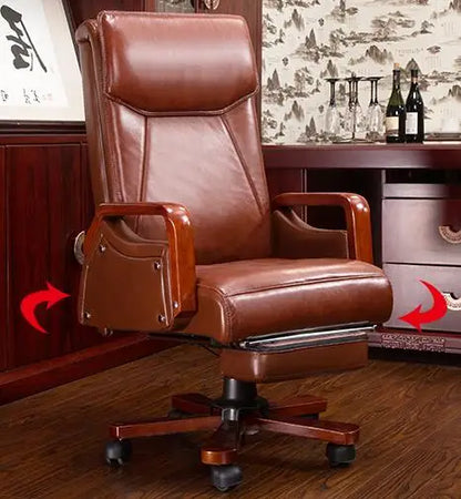 Simple office chair.  Real leather computer chair. Home can lie in front chair.022