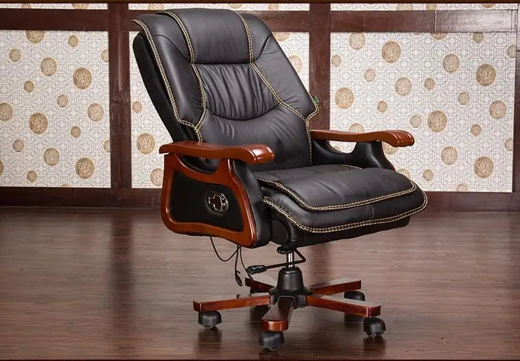 Boss chair leather computer chair home massage reclining leather executive chair solid wood armrest office chair.