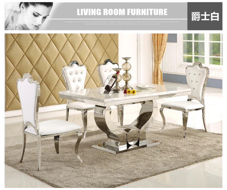 stainless steel Dining Room Set Home Furniture minimalist modern marble dining table and 4 chairs mesa de jantar muebles comedor