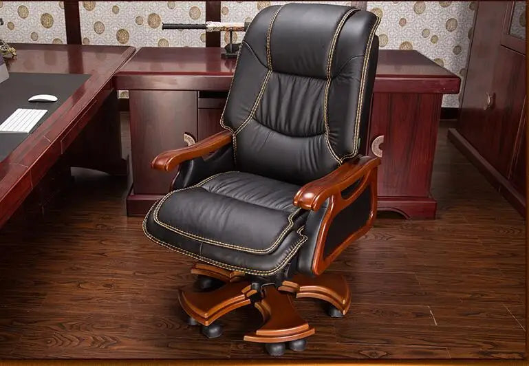 Boss chair leather computer chair home massage reclining leather executive chair solid wood armrest office chair.