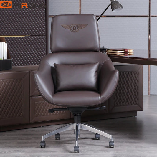 Luxury Brown Color Home Study Office Excutive Big Boss Manager Ceo Swivel Liftable Leather Chair with wheel