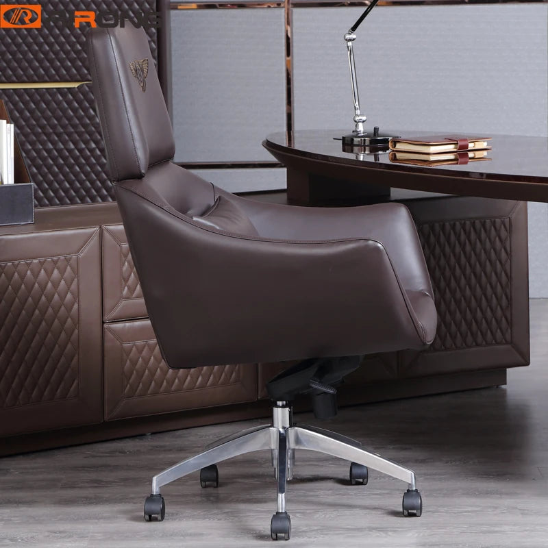 Luxury Brown Color Home Study Office Excutive Big Boss Manager Ceo Swivel Liftable Leather Chair with wheel