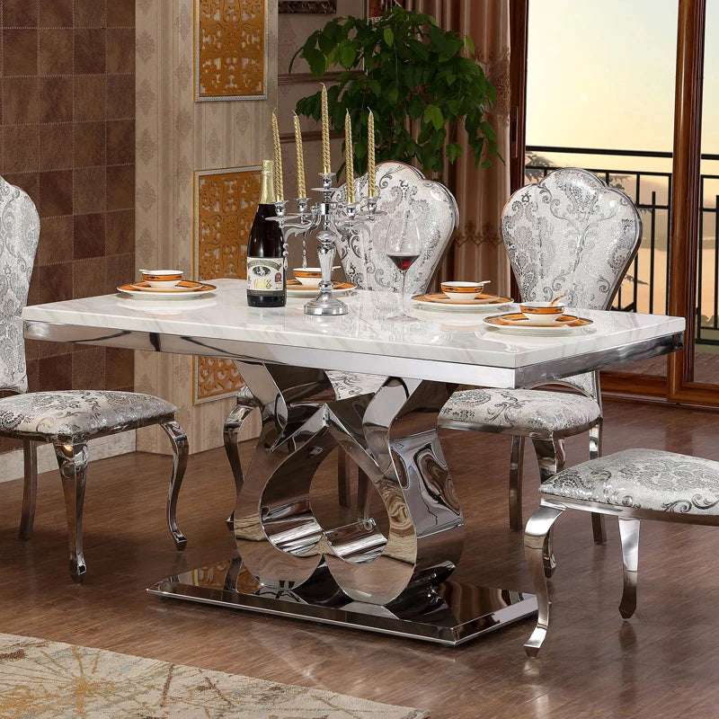 stainless steel Dining Room Set Home Furniture minimalist modern marble dining table and 6 chairs mesa de jantar muebles comedor