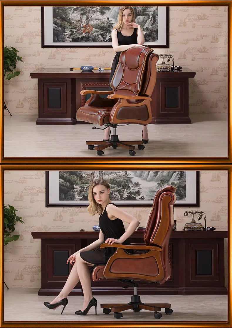 Boss chair. Leather can lie big chair massage. Solid wood chairs. Computer chair