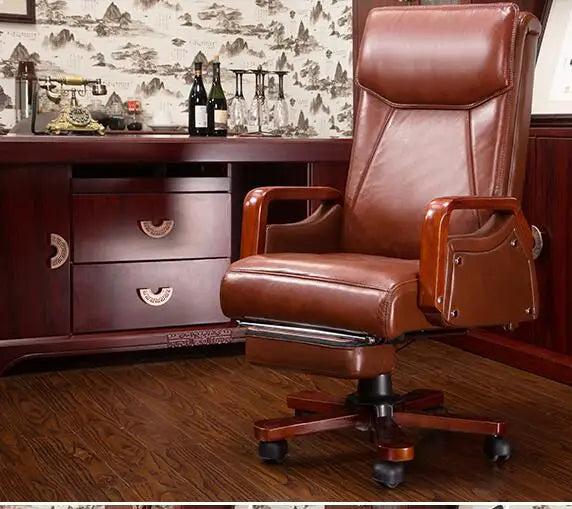 Simple office chair.  Real leather computer chair. Home can lie in front chair.022