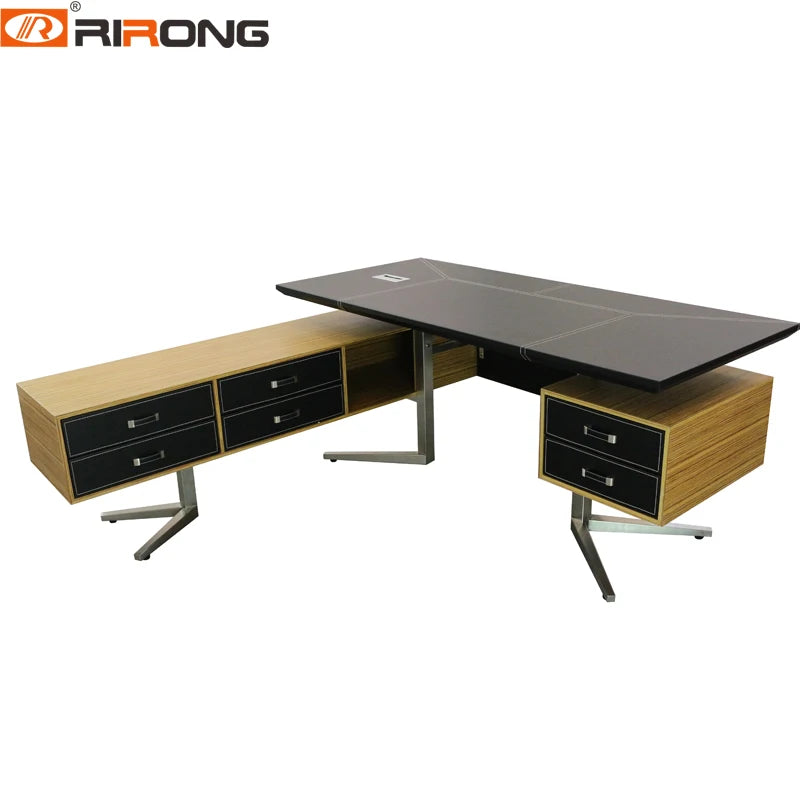 Modern Design Black Brown Orange Leather Wood Furniture Custom Office Executive Desktop Table Study Office Computer Table Desk