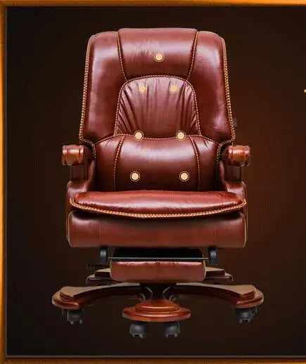 Solid wood study chair reclining boss chair home office chair leather leisure computer chair swivel chair.