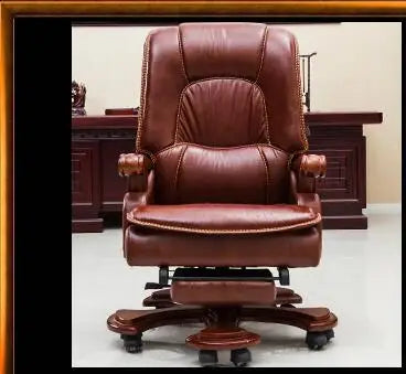 Solid wood study chair reclining boss chair home office chair leather leisure computer chair swivel chair.