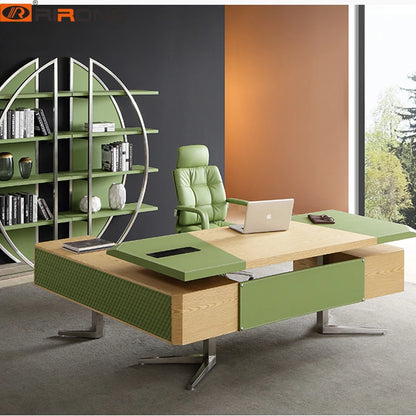 Modern Design Black Brown Orange Leather Wood Furniture Custom Office Executive Desktop Table Study Office Computer Table Desk