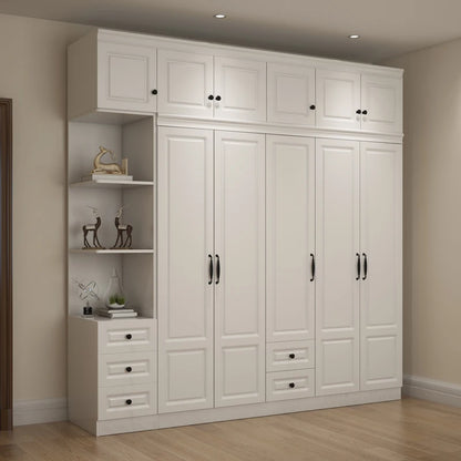 Wardrobe and Top Cabinet Simple Modern Economical Plate-Type White Cabinet Wooden 6-Door Wardrobe furniture