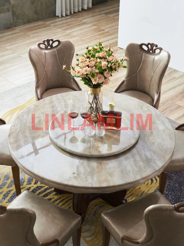 Manbas nordic стол обеденный marble round table мебель для дома solid wooden dining table set with turntable 6 leaher chairs