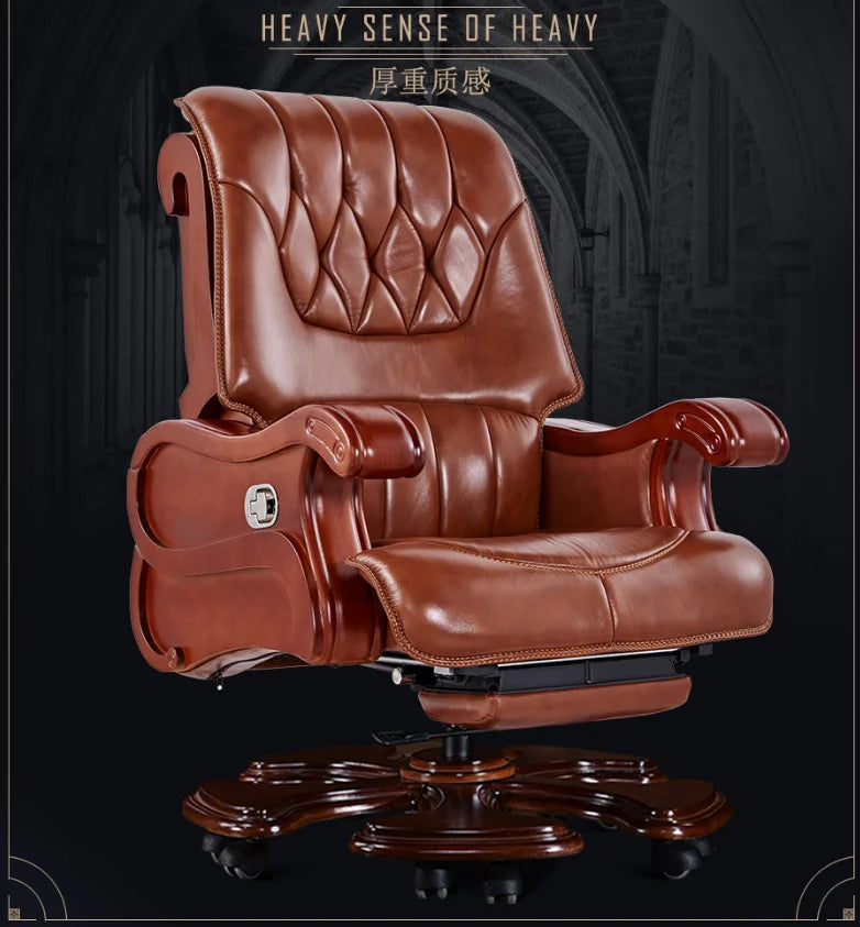 Computer chair home boss chair leather business reclining massage executive chair solid wood swivel chair lift office seat