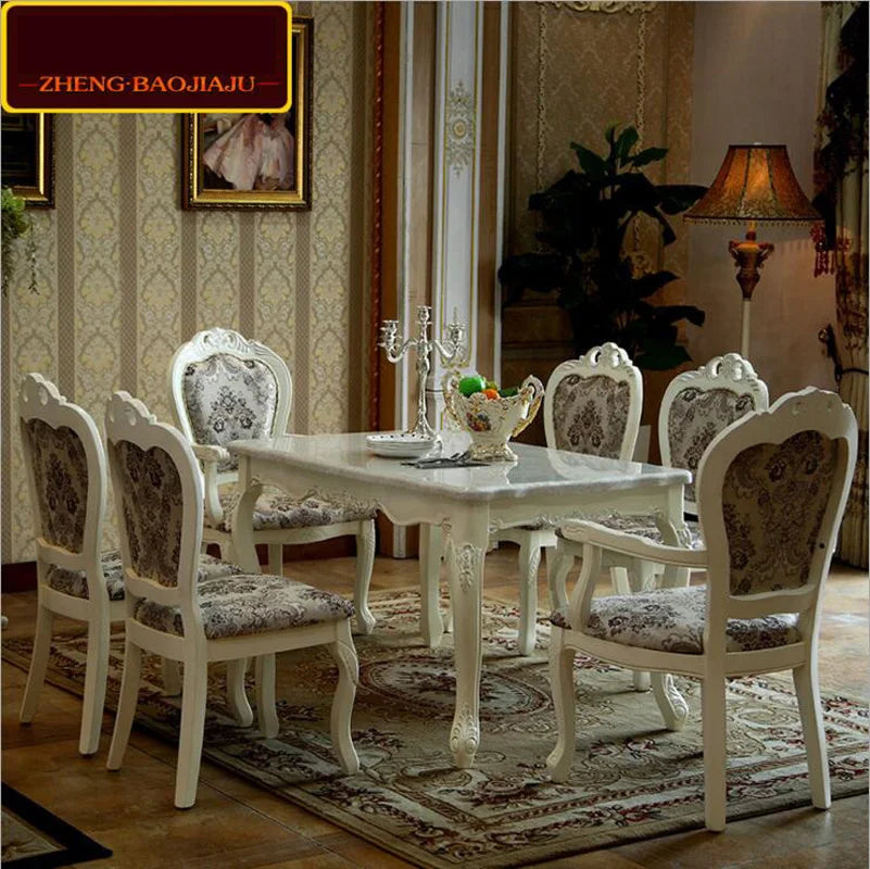 Modern Style Italian Dining Table, 100% Solid Wood Italy Style Natural marble Luxury Dining Table Set 6 chairs o1108