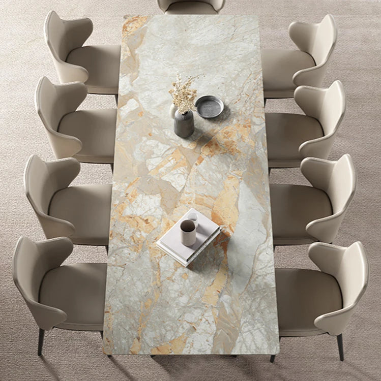 Rock plate dining table and chair combination of modern simple household solid wood luxury stone dining table and chair