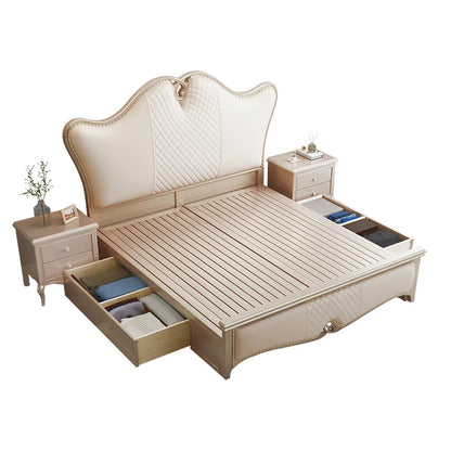 Light luxury European solid wood master bedroom American double princess bed modern minimalist 1.8 meters leather bed