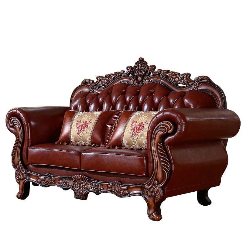 European leather sofa villa size living room luxury combination carved American leather sofa