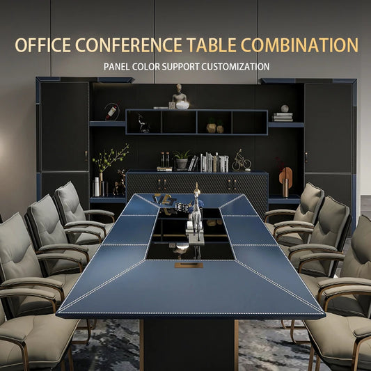 Shiluofeidi large conference table long table leather conference room table and chair combination rectangular light luxury meeti