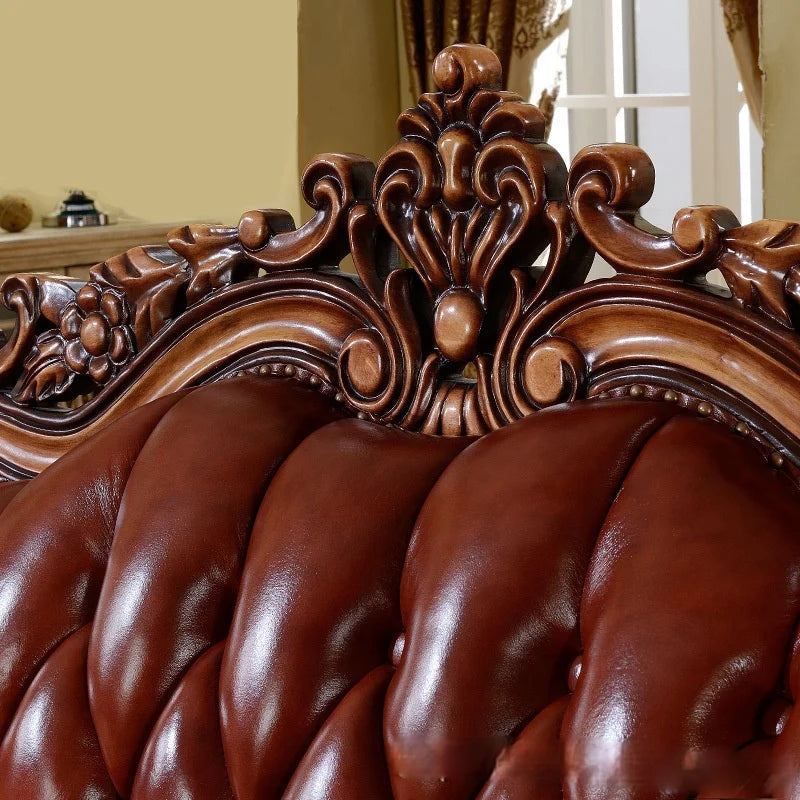 European leather sofa villa size living room luxury combination carved American leather sofa