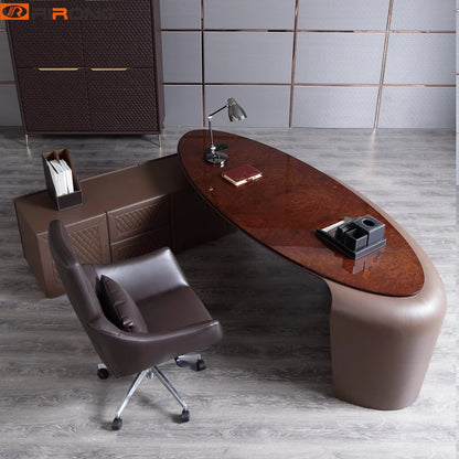 Italy Style Antique Luxury Home Study Office Furniture Executive Manager Boss Leather Customzied Office Table Desk With Cabinet