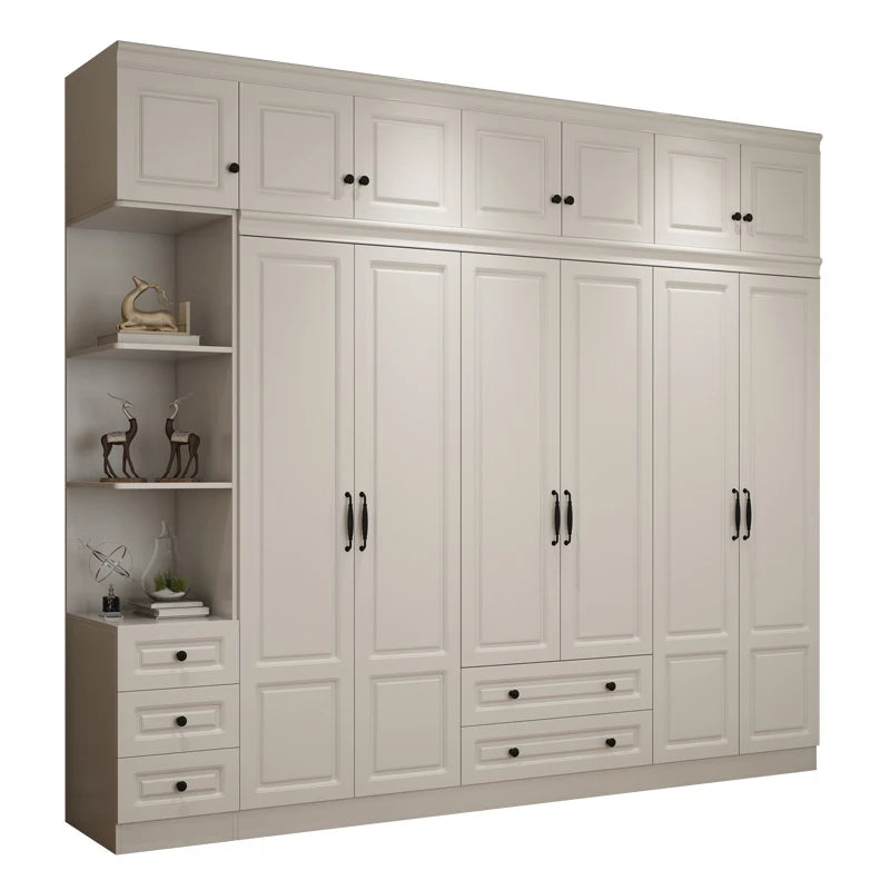 Wardrobe and Top Cabinet Simple Modern Economical Plate-Type White Cabinet Wooden 6-Door Wardrobe furniture