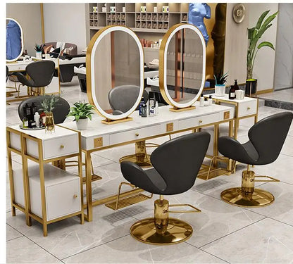 Barber shop marble desktop mirror net celebrity beauty salon mirror table hair salon special mirror table with light integrated