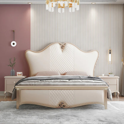 Light luxury European solid wood master bedroom American double princess bed modern minimalist 1.8 meters leather bed