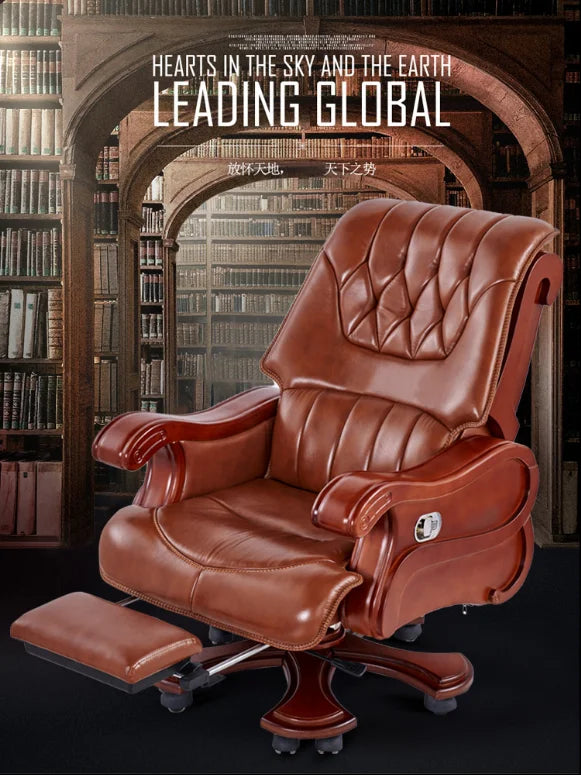 Computer chair home boss chair leather business reclining massage executive chair solid wood swivel chair lift office seat