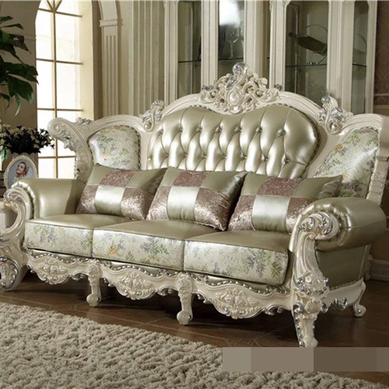 Living Room Hotel Lobby Carved Leather Sofa European Style Villa Sofa Luxury First Layer Cowhide Furniture Home Armchair